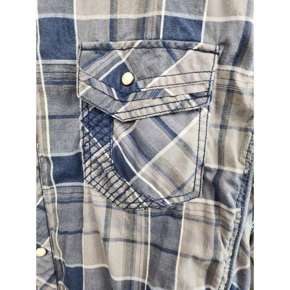 𝅺buckle Black Blue Plaid Standard Fit Long Sleeve Snap Front Shirt XL - Picture 3 of 8